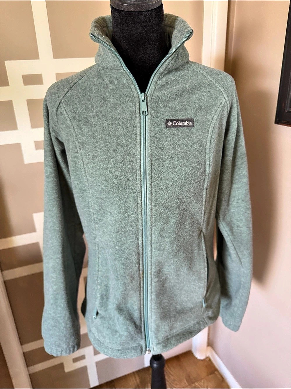 Columbia Sweater Weather Full Zip Fleece Jacket, EXC CONDITION Sz S Sage/Aqua